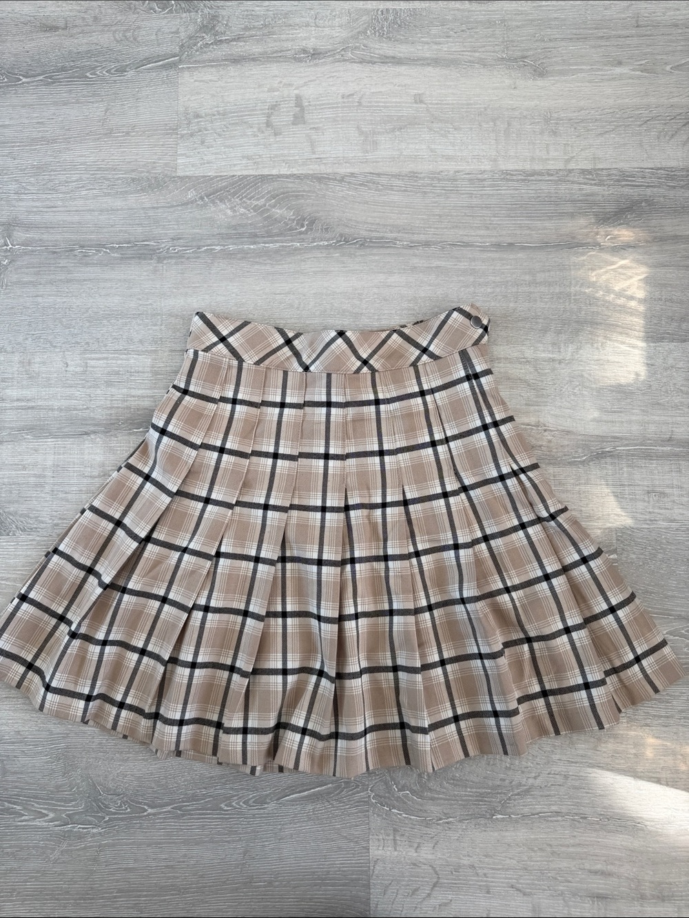 Beige Plaid School Girl Skirt